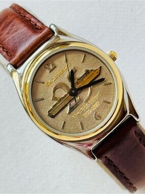 Vintage Fossil Carnival Cruise 25th Anniversary Women's Watch Two Tone Leather